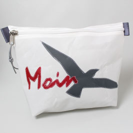XL-Segeltasche weiß mit maritimen Motiv in grau und grau/rot