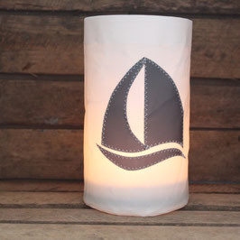 Windlicht "Segelboot" grau