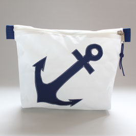 XL-Segeltasche weiß mit maritimen Motiv in marineblau/rot