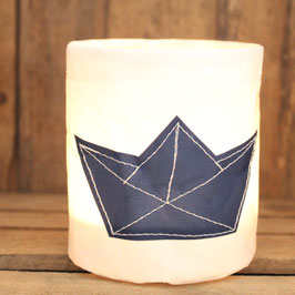 Kleines Windlicht "Papierboot" marineblau