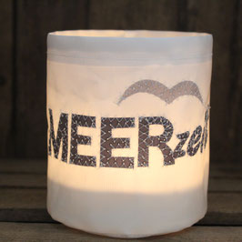 Kleines Windlicht "Meerzeit" grau