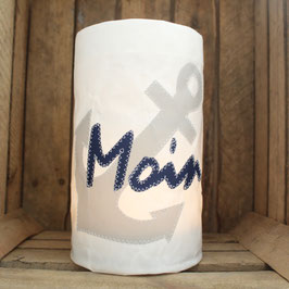Windlicht XL "Anker/Moin" hellgrau/marineblau