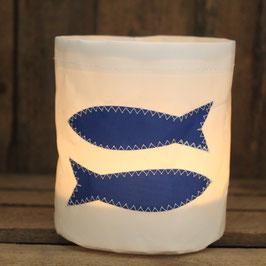 Kleines Windlicht "Fische" blau
