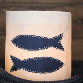 Kleines Windlicht "Fische" marineblau