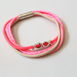 Armband "Fische" aus pink/beigen Tauwerk