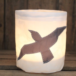 Kleines Windlicht "Möwe" grau