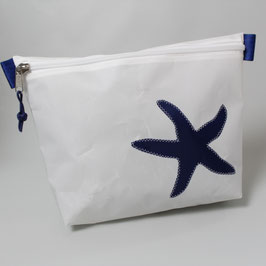 XL-Segeltasche weiß mit maritimen Motiv in marineblau