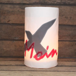 Windlicht "Möwe/Moin" grau/rot