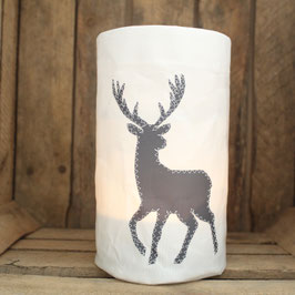 Windlicht "Hirsch" grau