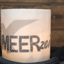 Kleines Windlicht "Meerzeit/Möwe" in grau/hellgrau