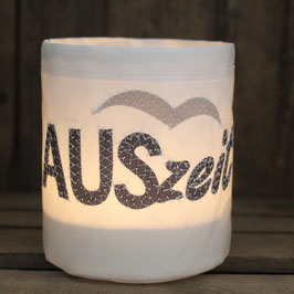 Kleines Windlicht "Auszeit" grau