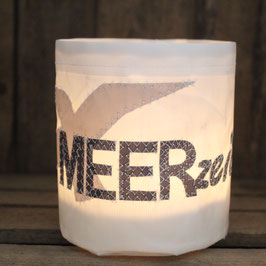 Kleines Windlicht "Meerzeit/Möwe" in grau/hellgrau