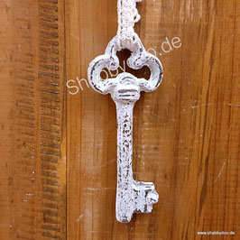 Großer Schlüssel aus Metall shabby vintage Deko in weiß mit Spitzenband
