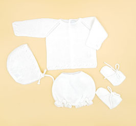 Conjunto hilo de jersey, cubre, capota y patucos. Ref. 670.