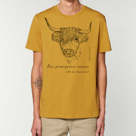 Handbedrucktes Herren-Shirt "Rind" in Farbe Ocker