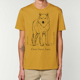 Handbedrucktes Herren-Shirt "Wolf" in Farbe Ocker