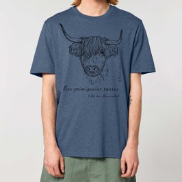 Handbedrucktes Herren-Shirt "Rind" in Farbe Dark Heather Blue