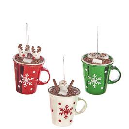 Christmas Mug Ornament Glass 10cm (YA92431)