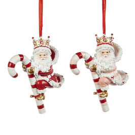 Santa on Candy Cane Ornament 10cm (D45250)