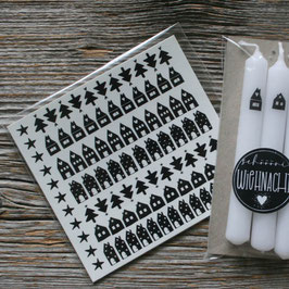 Kerzenstickerset "Häuschen/Tannen"