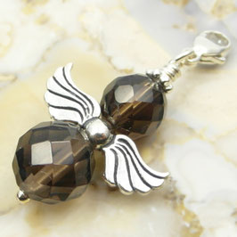 Rauchquarz und 925 Silber Engel-Anhänger