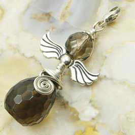 Rauchquarz und 925 Silber Tropfen Engel-Anhänger