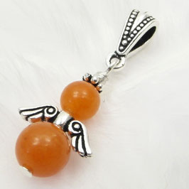 Aventurin rot, kleiner runder Engel Anhänger, Schutzengel Kettenanhänger