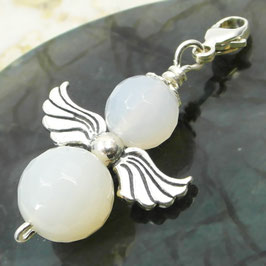 Achat weiß und 925 Silber runder Engel-Anhänger