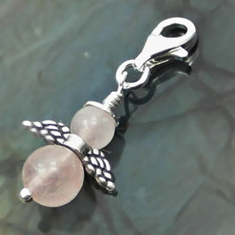 Rosenquarz und 925 Silber Engel Charm