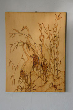 Wood engraving cranes 1984