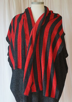 Winter Chenille Schal PonchoSize TriColor Rot Schwarz (MD-587)