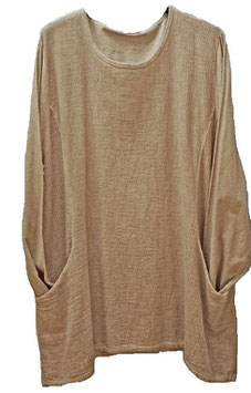 Nature-Look Struktur Longshirt mit Taschen Sandfarben 42-48 (04551)