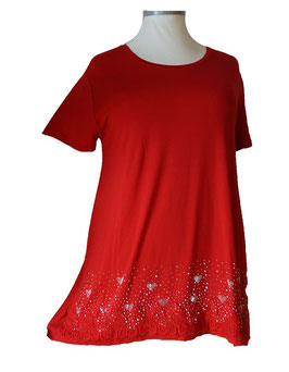 "Hearts"Funkelndes Shirt in A-Linie SilverStones & Spitze Rot (01293)