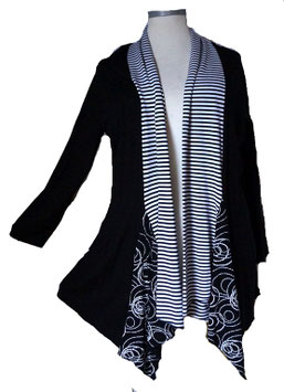Middlelong Cardigan Zipfelcardigan Jäckchen Black & White Uni-Stripe&Circle (06980)