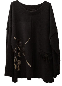 Pullover mit Motiv und Tasche Schwarz 46-52 (04492)