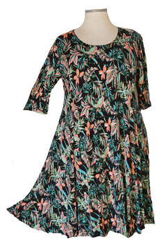 Kleid in A-Linie Floral Schwarz Grün-MultiColor (AA05078)