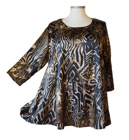 Edel & Chic SatinGlanz Shirt mit 3/4-Arm Schwarz-GoldBraun (02033)