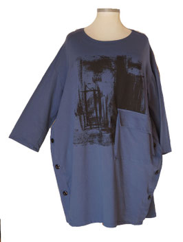 Baumwolle Stylisches Motiv Longshirt Kleid Longpulli Blau (05056)