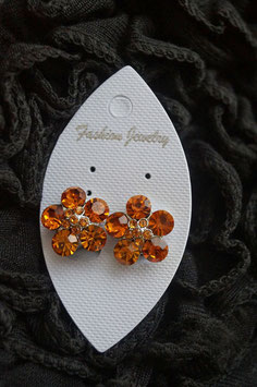 Ohrclips Flower OrangeBrown-Rhinestones (06465)