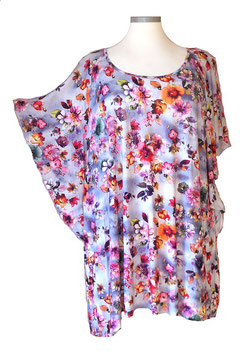 Violet Dream Longform Wing Shirt " Flower " Violet Blue Pink (00581)