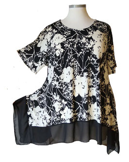 Long Shirt Tunika-Kleid Schwarz-Weiß 48-58 (00131)