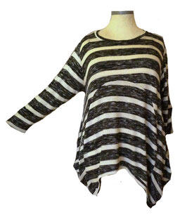 Design Zipfel-Ballonstrickpulli in Weiß-Schwarz (07914)