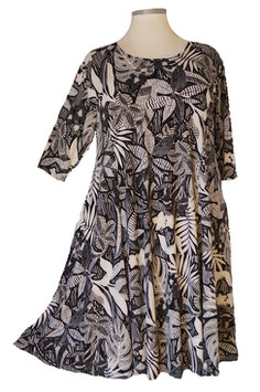 Kleid in A-Linie Floral Schwarz Weiß Creme (AA05076)
