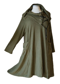 Longpullover Pullover mit Variationskragen ReliefArt Dunkelgrün (01815)