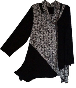 Pulli-Tunik in Zipfelchen-A-Linie Black&White Four (04286)