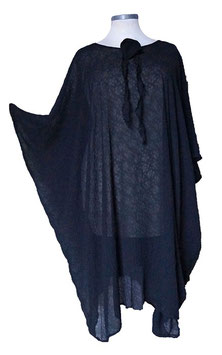 MD-ULSM Lagenlook Longshirt mit Fransenbändchen Sommer Standtunika Kleid (08789)