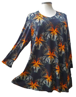 Longshirt in Zauber-A-Linie Black SylverOrange Palmes (07777)