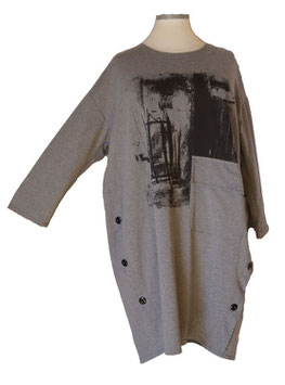Baumwolle Stylisches Motiv Longshirt Kleid Longpulli Grau (05060)