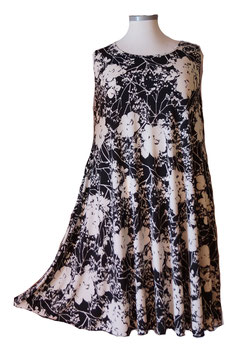 Kleid in A-Linie Schwarz mit weißen Blumen 48-54 (00358)