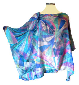 MD-ULSM Kunstseide Lagenlook Überwurf Shirt MultiColorBlue (00622)